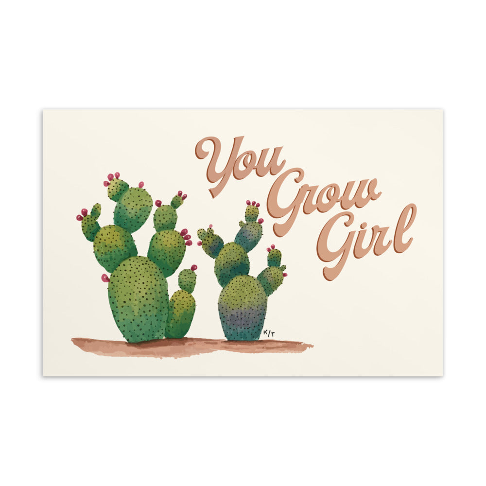 You grow girl watercolor postcard